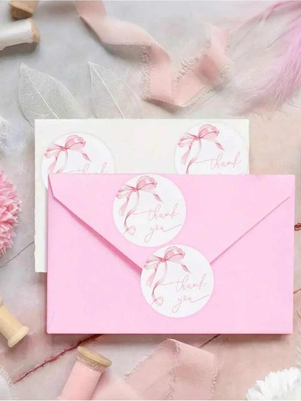 Thank You Sticker Roll - Pink Ribbon Design (500pcs)